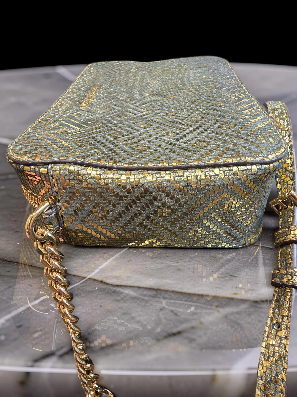 Michael Kors Ginny Camera Bag Metallic Gold Woven Crossbody